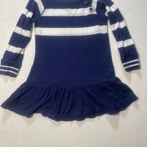 Ralph Lauren Navy and White Striped Button-Neck Knit Top